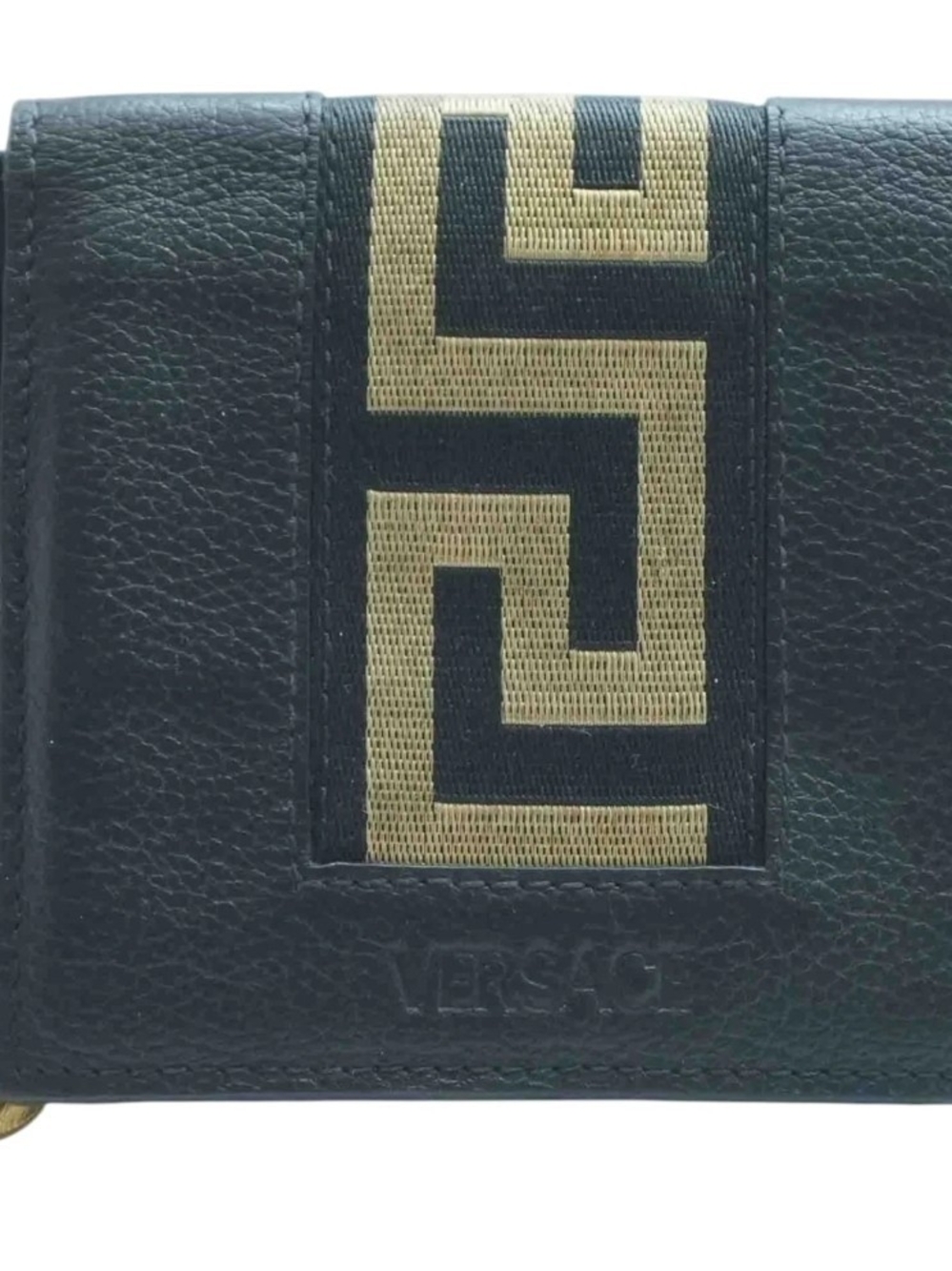 Versace black with gold greca Leather Money-Clip Wallet